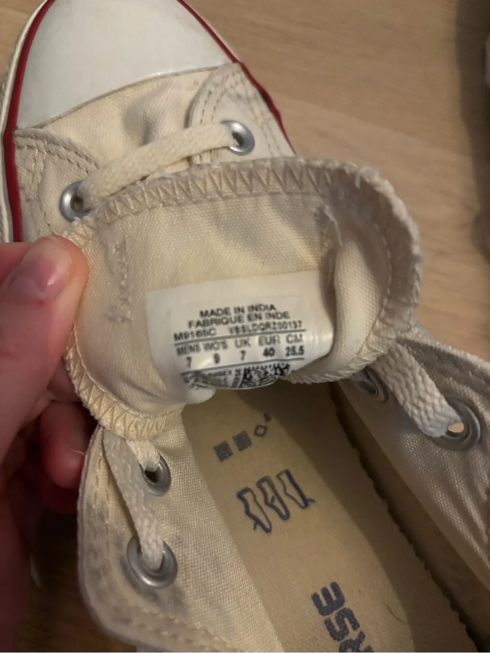 Converse Low Top Canvas Sneakers — Cream with Red Accent